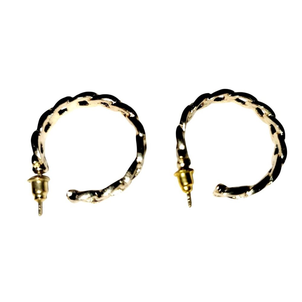 Vintage Open Cuban Curb C Style Stud Hoop Earrings Lightweight - Picture 2 of 3
